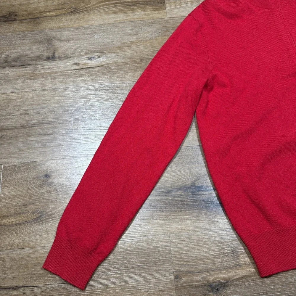 Polo Ralph Lauren Men's LARGE 100% Merino‎ Wool Red Quarter 1/4 Zip Knit Sweater